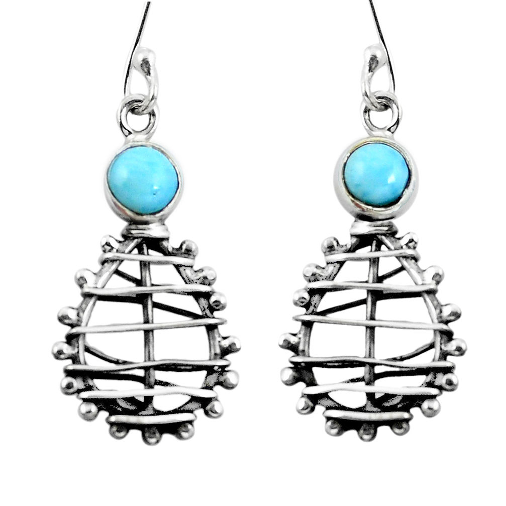 Natural blue larimar 925 sterling silver dangle earrings jewelry d29771