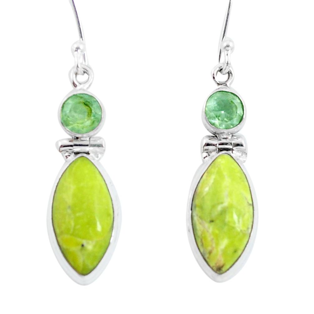 Natural yellow lizardite (meditation stone) 925 silver dangle earrings d29774