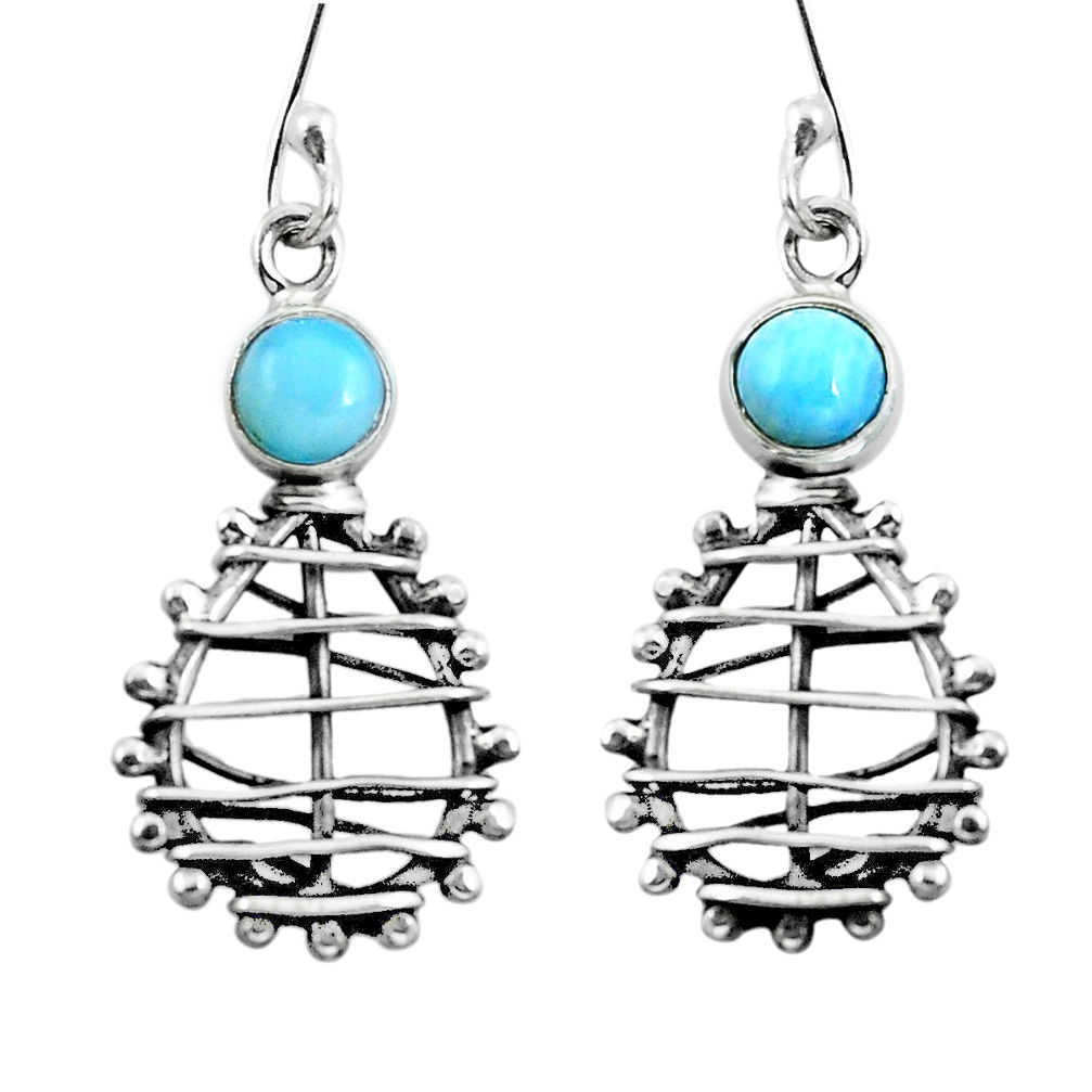 Natural blue larimar 925 sterling silver dangle earrings jewelry d29775