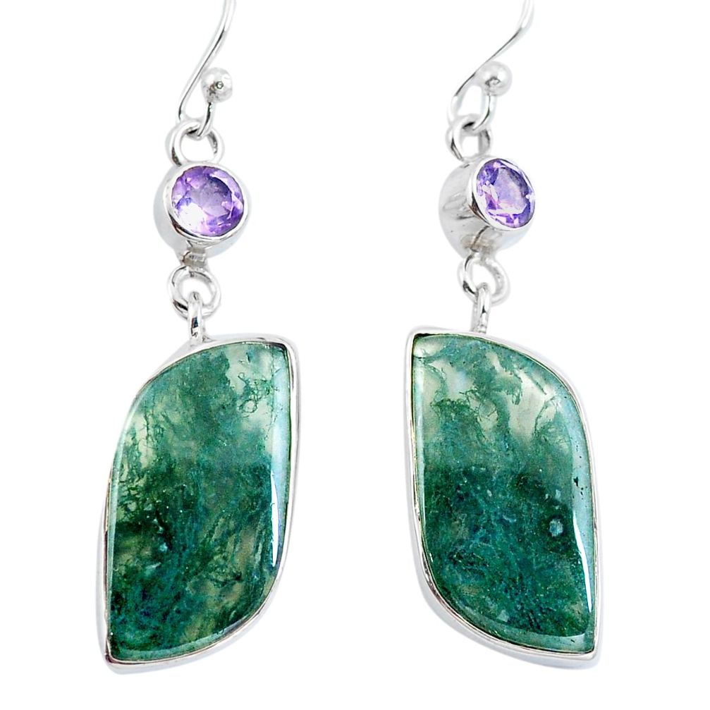 Natural green moss agate purple amethyst 925 silver dangle earrings d29798