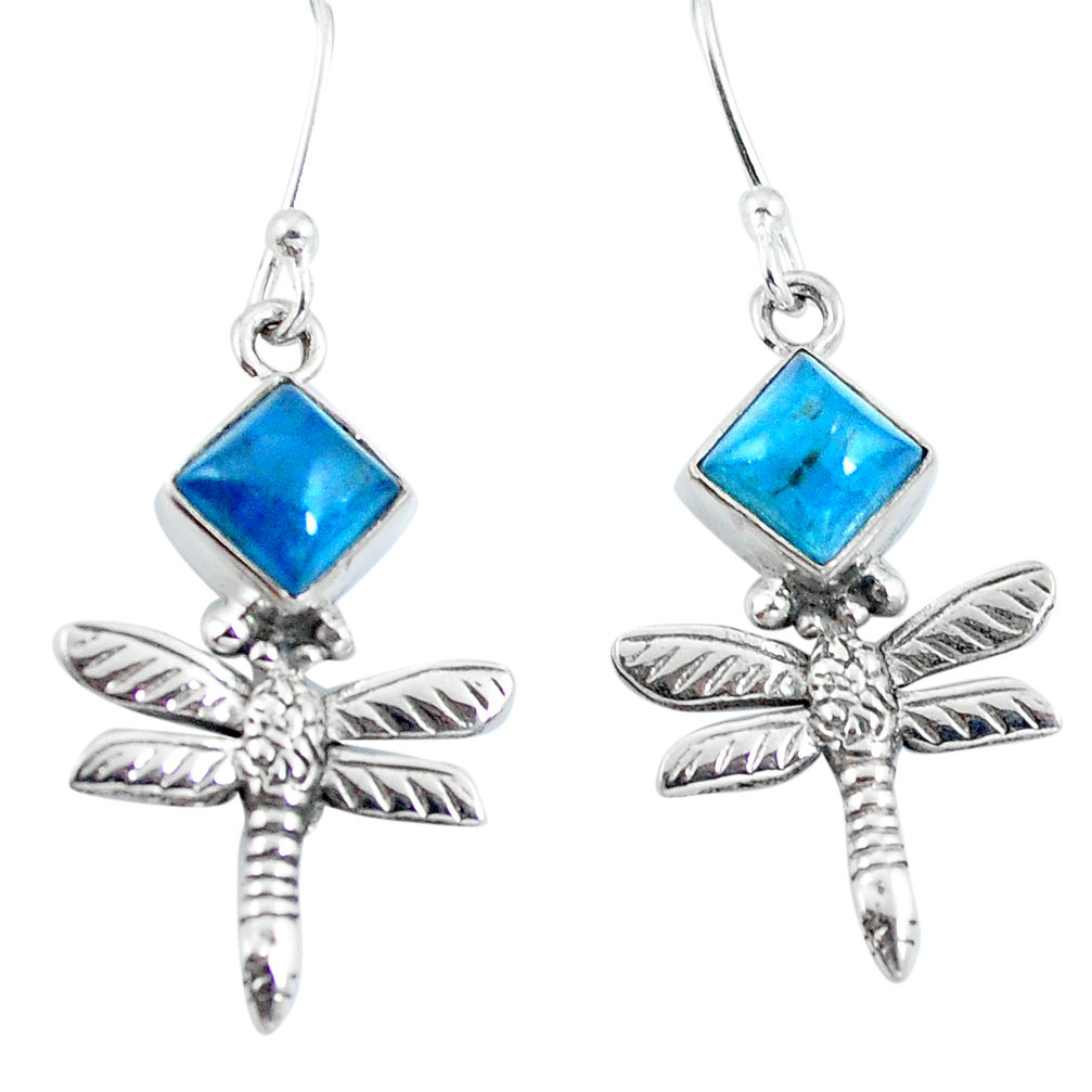 Natural blue apatite (madagascar) 925 silver dragonfly earrings d29814