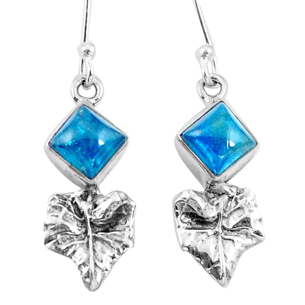 Natural blue apatite (madagascar) 925 silver deltoid leaf earrings d29817