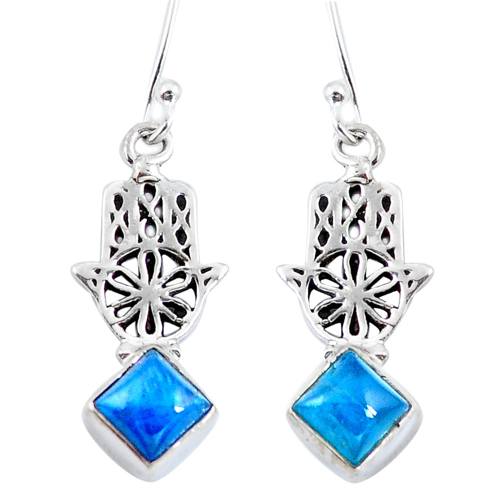 Natural blue apatite (madagascar) 925 silver hand of god hamsa earrings d29818