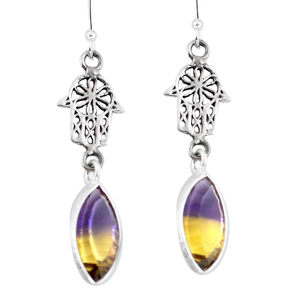 Multi color ametrine (lab) 925 silver hand of god hamsa earrings d29820