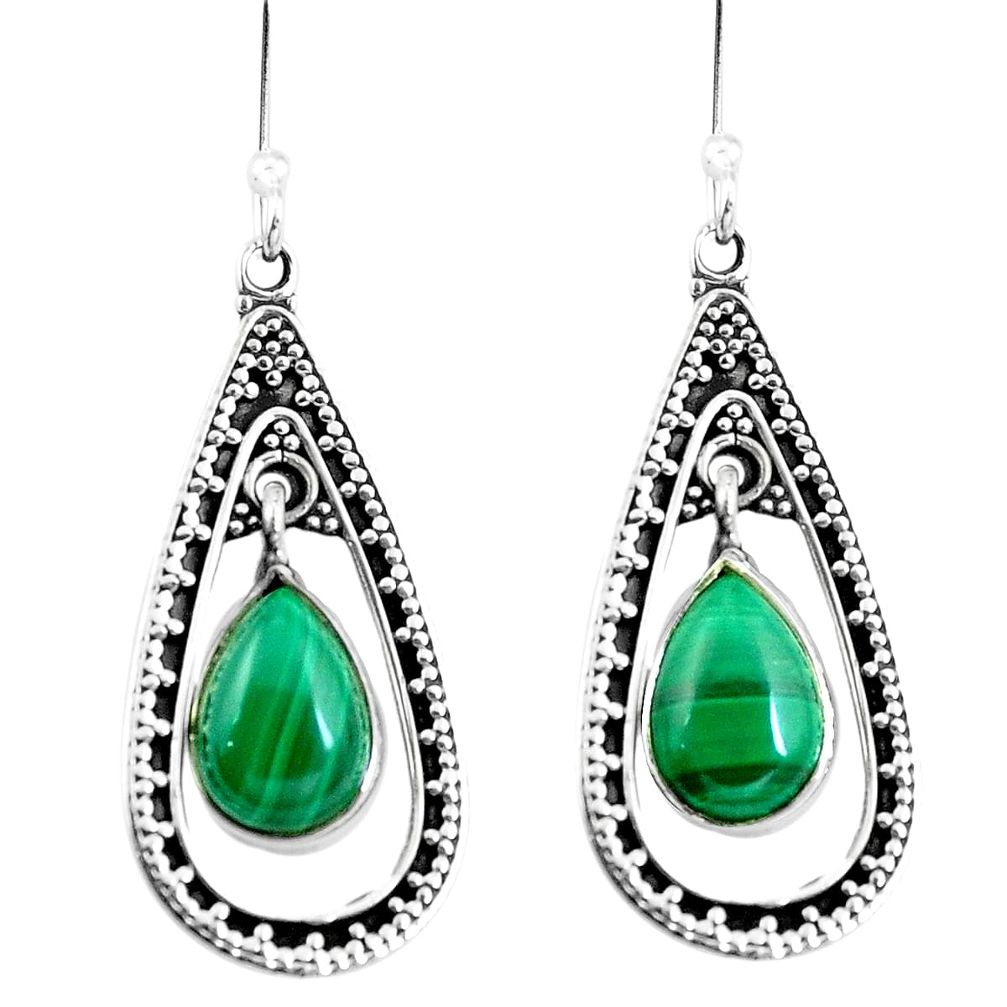 Natural green malachite (pilot's stone) 925 silver dangle earrings d29823