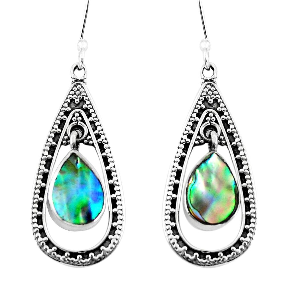 Natural green abalone paua seashell 925 silver dangle earrings d29825
