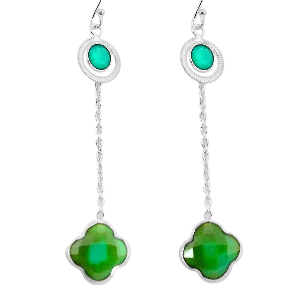 Natural green chalcedony 925 sterling silver dangle earrings d29833