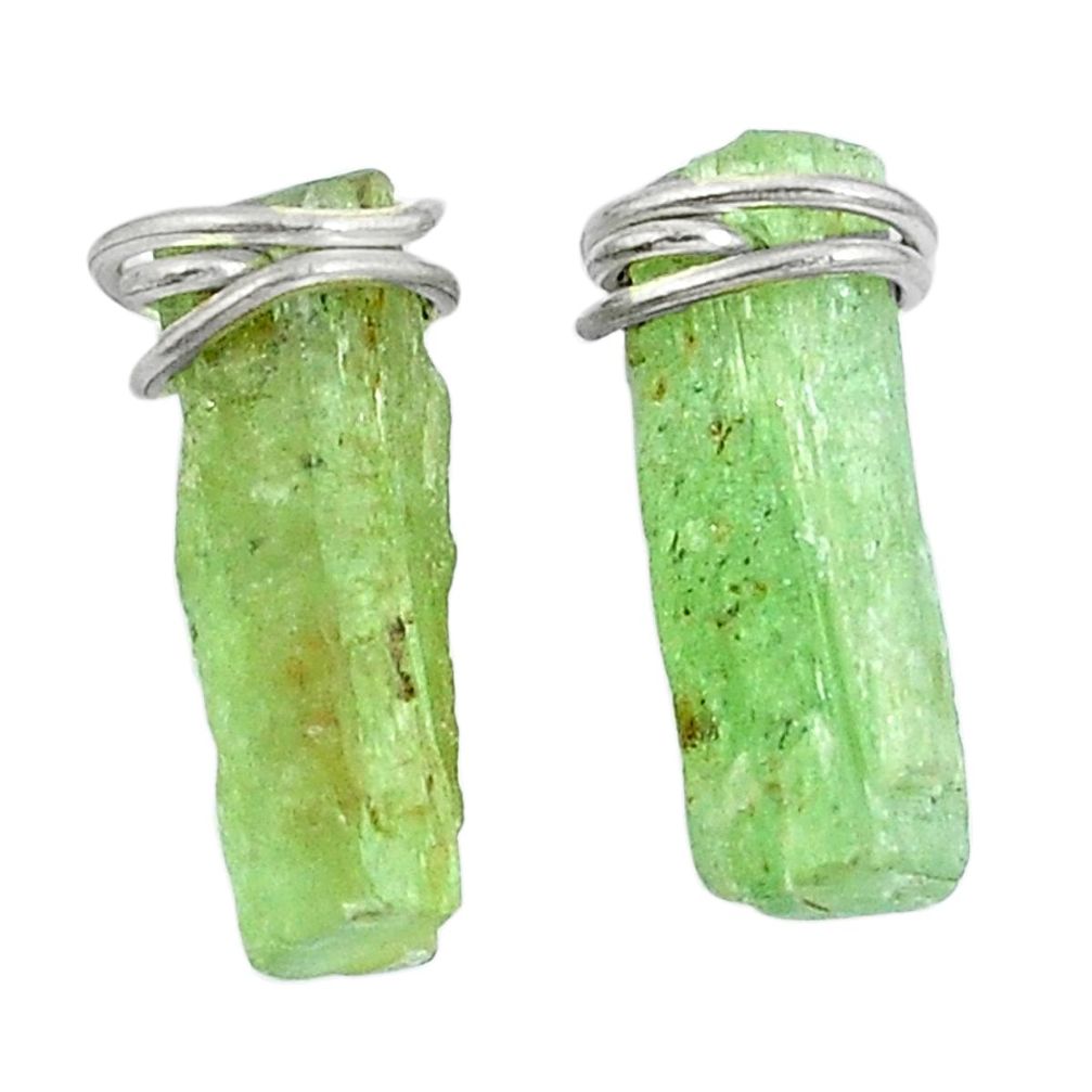 Natural green kyanite rough 925 sterling silver stud earrings d29838