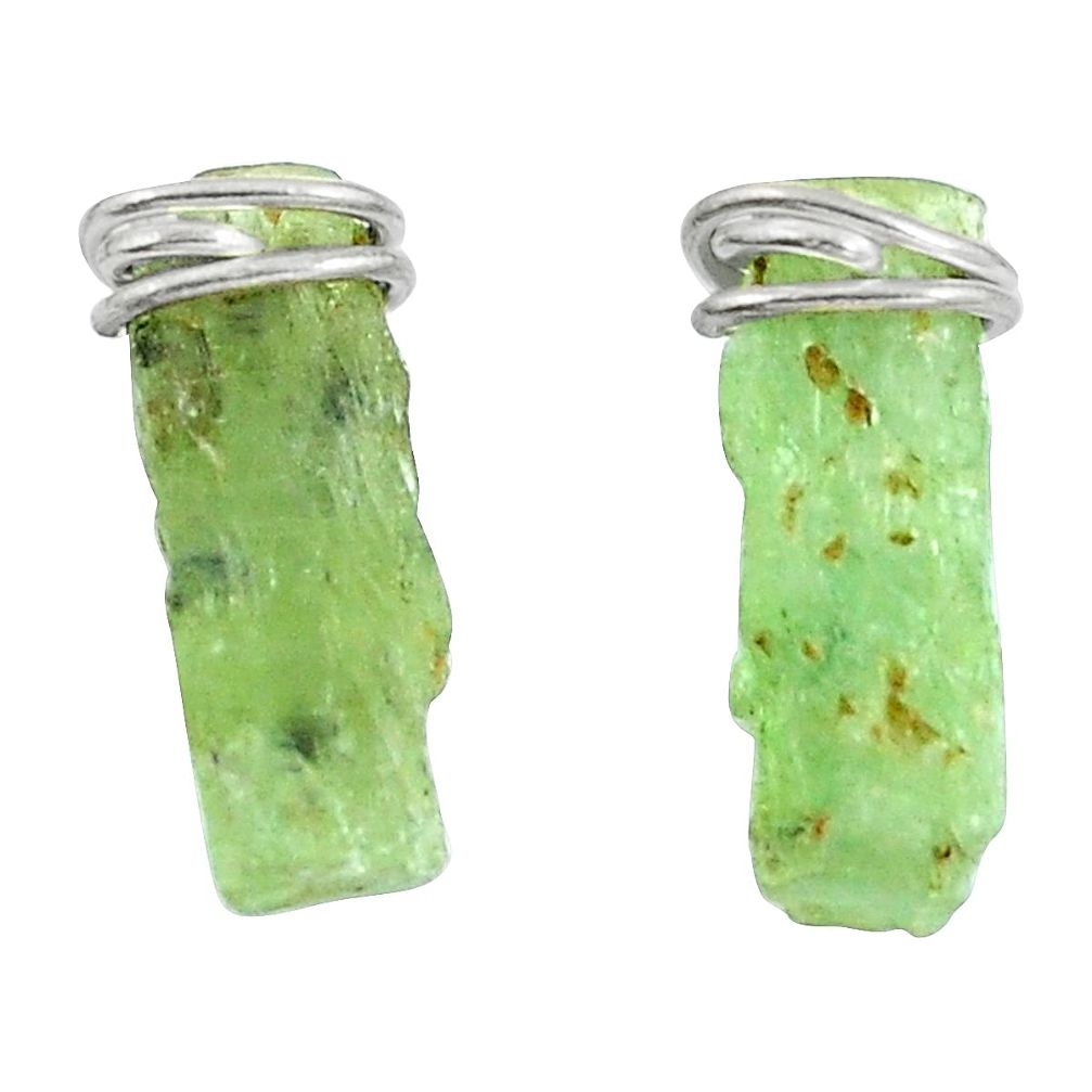 Natural green kyanite rough 925 sterling silver stud earrings d29839