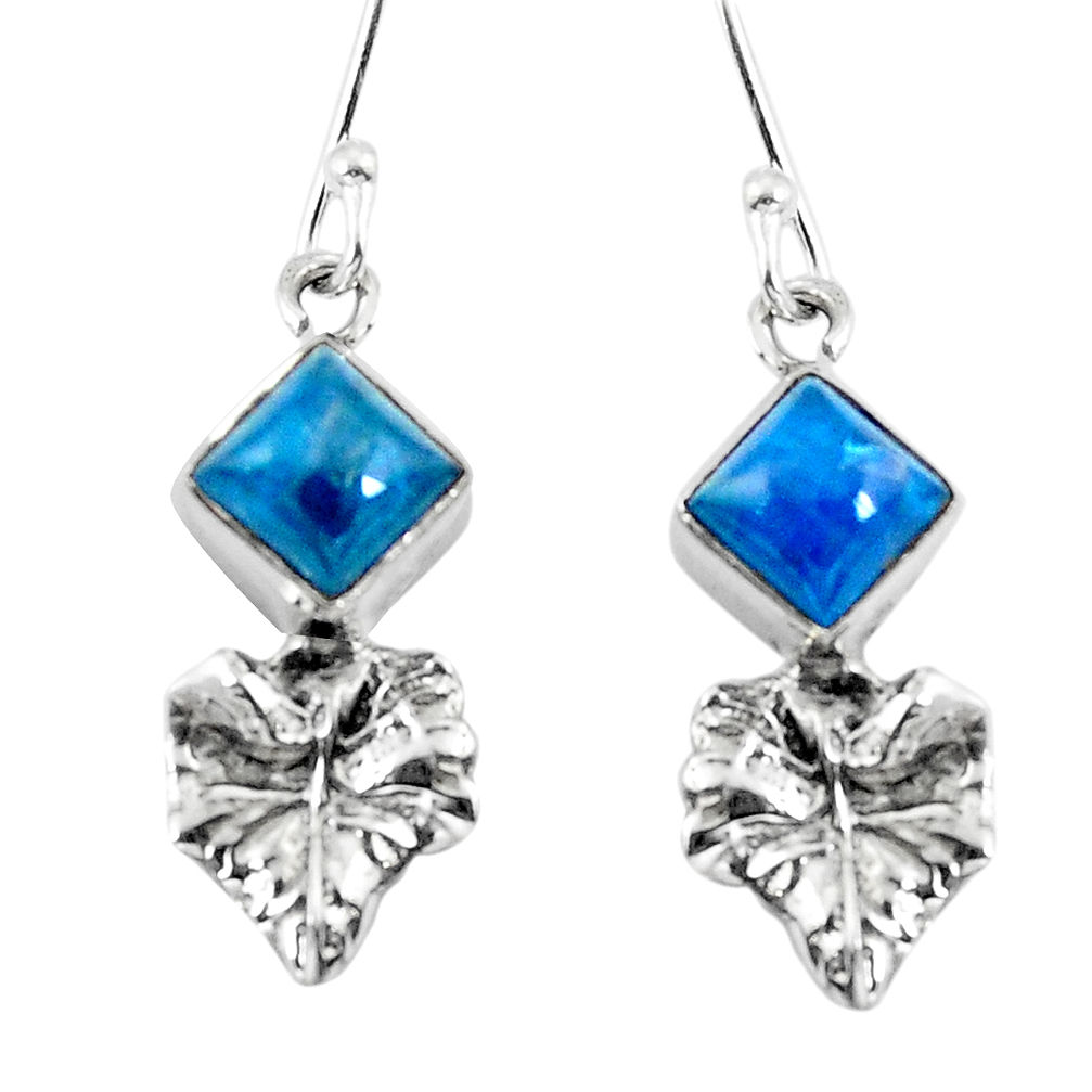 Natural blue apatite (madagascar) 925 silver deltoid leaf earrings d29845