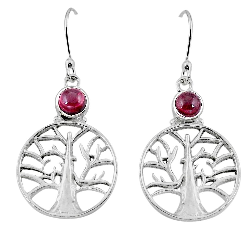 Natural red garnet 925 sterling silver tree of life earrings d29847