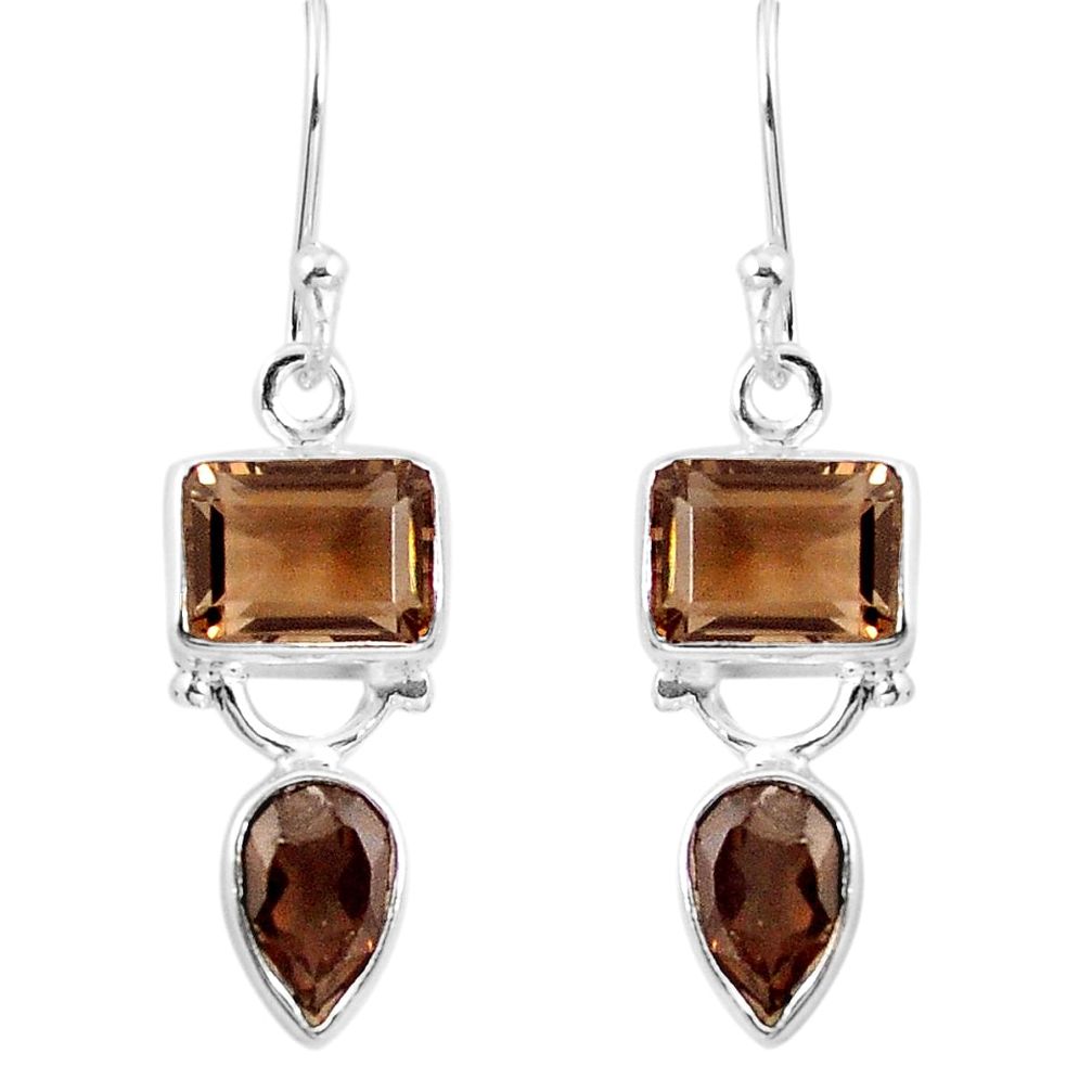 Brown smoky topaz 925 sterling silver dangle earrings jewelry d29852