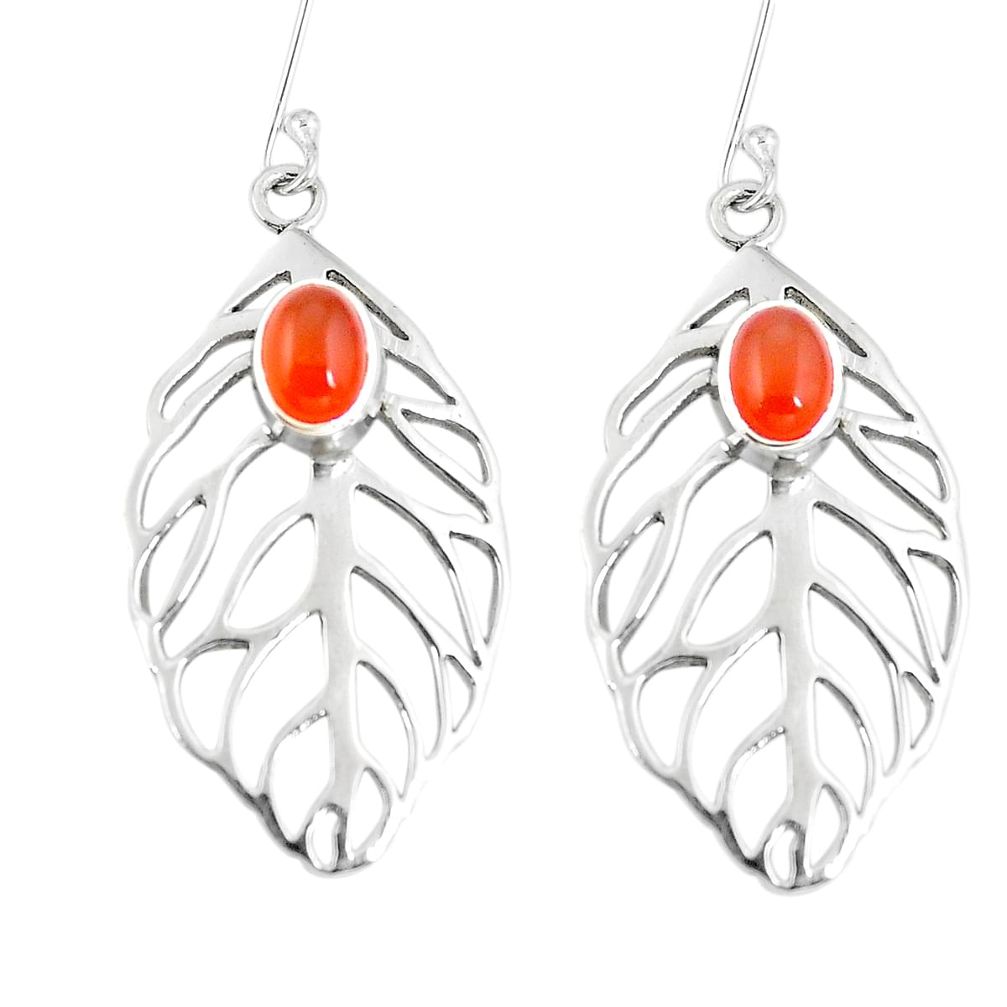 Natural orange cornelian (carnelian) 925 silver deltoid leaf earrings d29855