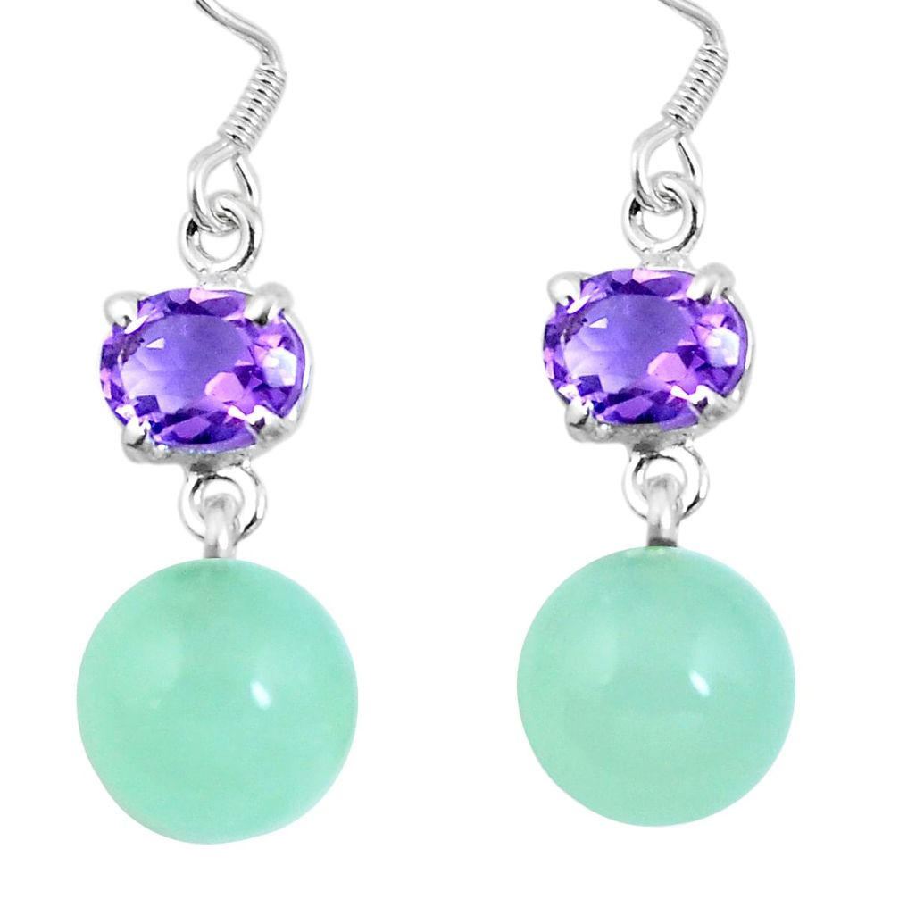 Natural aqua chalcedony purple amethyst 925 silver dangle earrings d29860