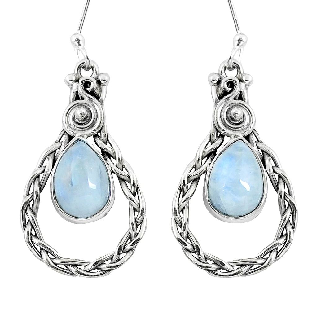 Natural rainbow moonstone 925 sterling silver dangle earrings d29869