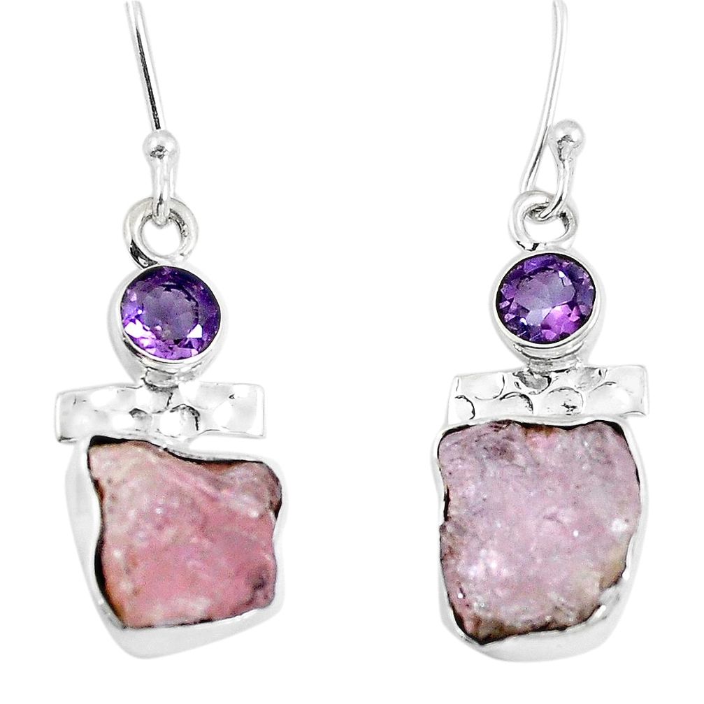 Natural pink rose quartz rough 925 silver dangle earrings jewelry d29881