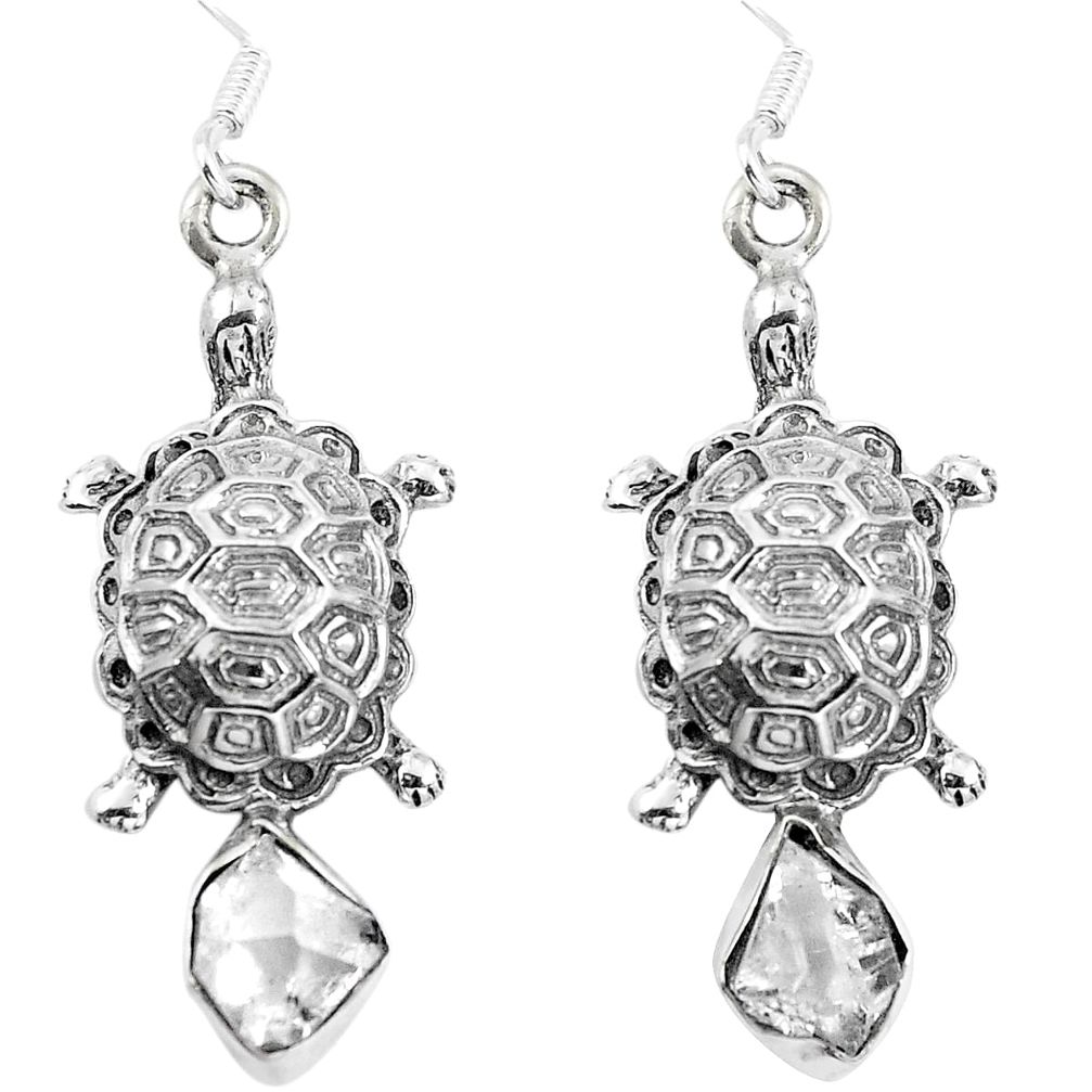 Natural white herkimer diamond 925 silver tortoise earrings jewelry d29882