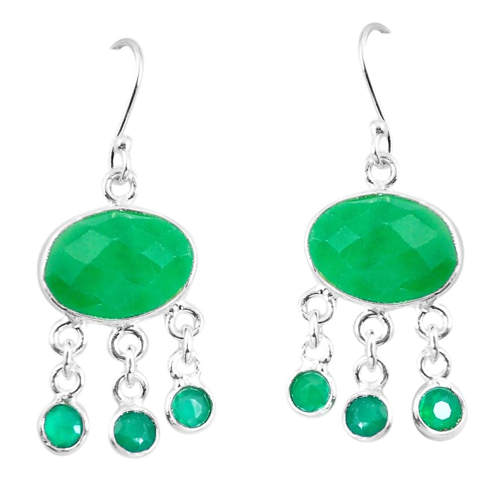 Green jade 925 sterling silver chandelier earrings jewelry d29883