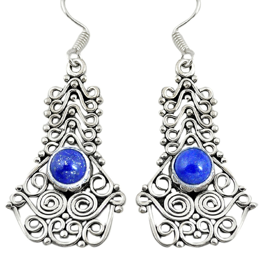 Natural blue lapis lazuli 925 sterling silver dangle earrings d29888