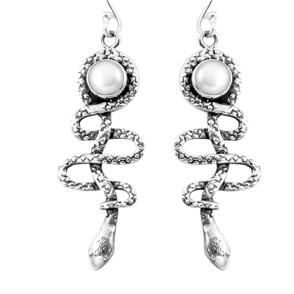 Natural white pearl 925 sterling silver snake earrings jewelry d29889