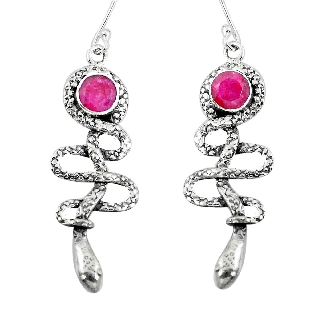 Natural red ruby 925 sterling silver snake earrings jewelry d29890