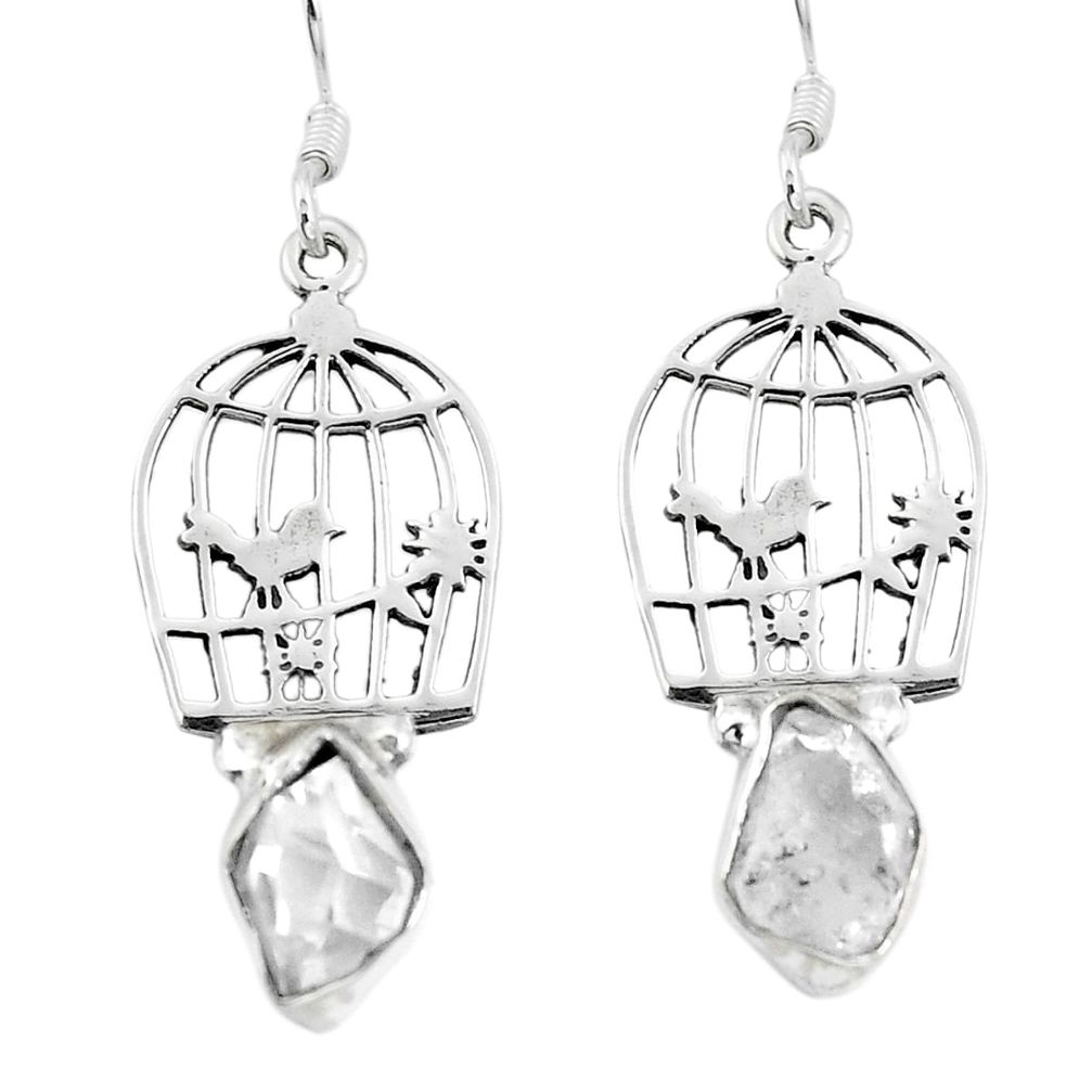 Natural white herkimer diamond 925 silver dangle cage charm earrings d29894