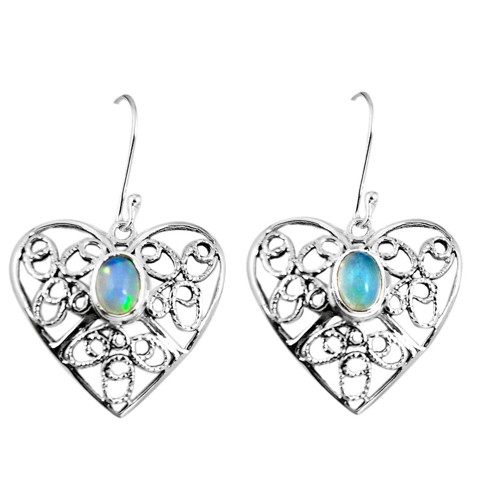 Natural multi color ethiopian opal 925 silver dangle heart earrings d29895