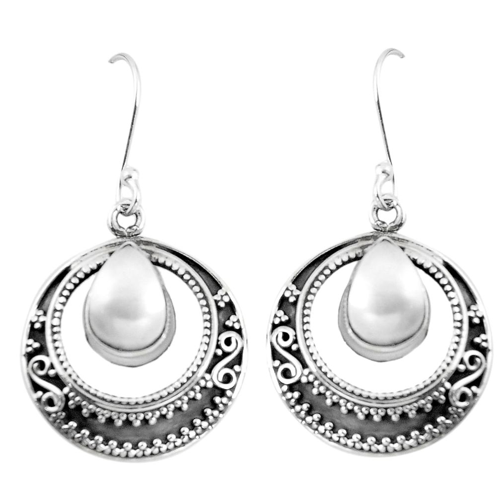 Natural white pearl 925 sterling silver dangle earrings jewelry d29898