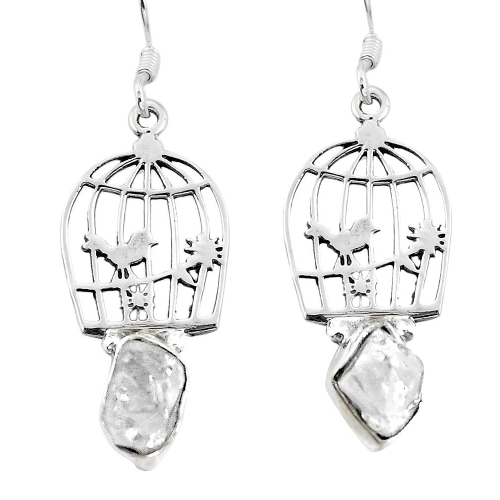 925 silver natural white herkimer diamond dangle cage charm earrings d29899