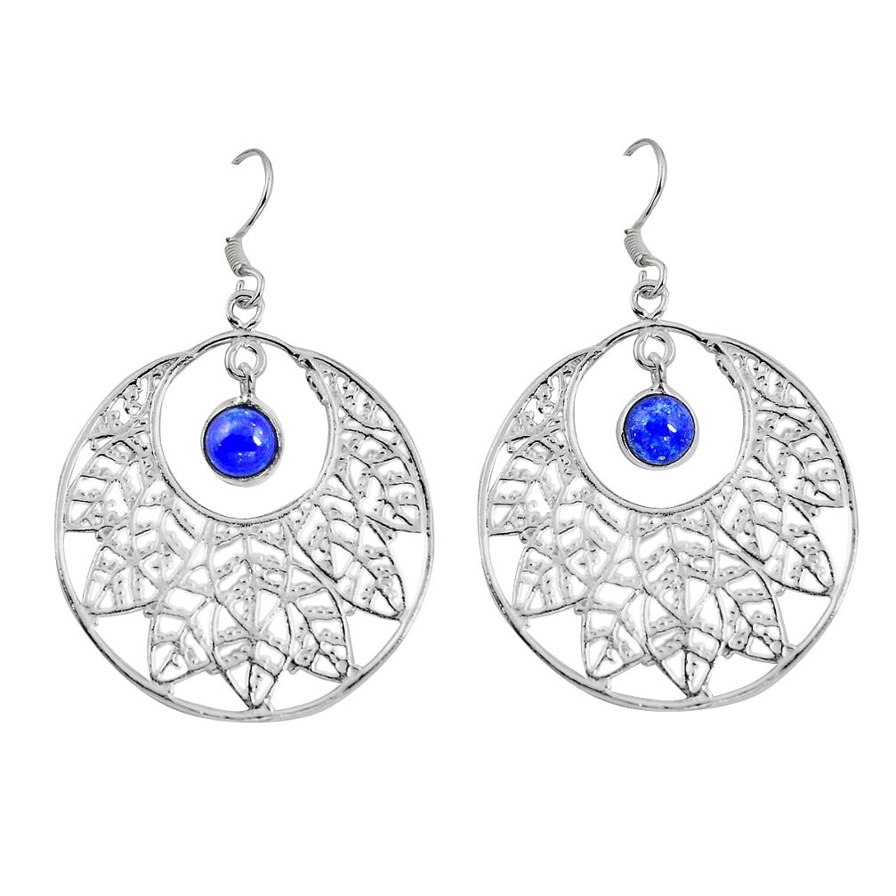 Natural blue lapis lazuli 925 sterling silver dangle earrings d29905