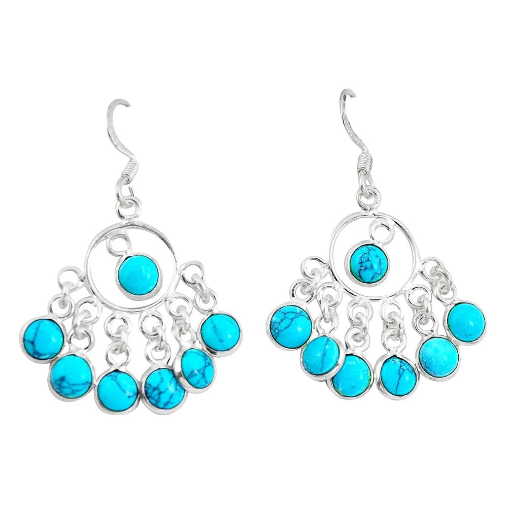 Fine blue turquoise 925 sterling silver chandelier earrings jewelry d29908