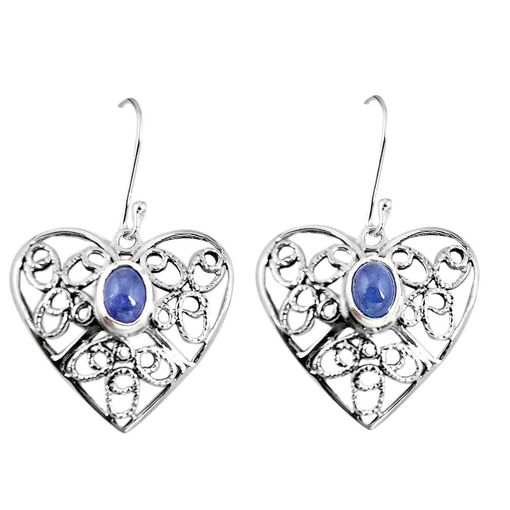 Natural blue tanzanite 925 sterling silver dangle heart earrings d29913