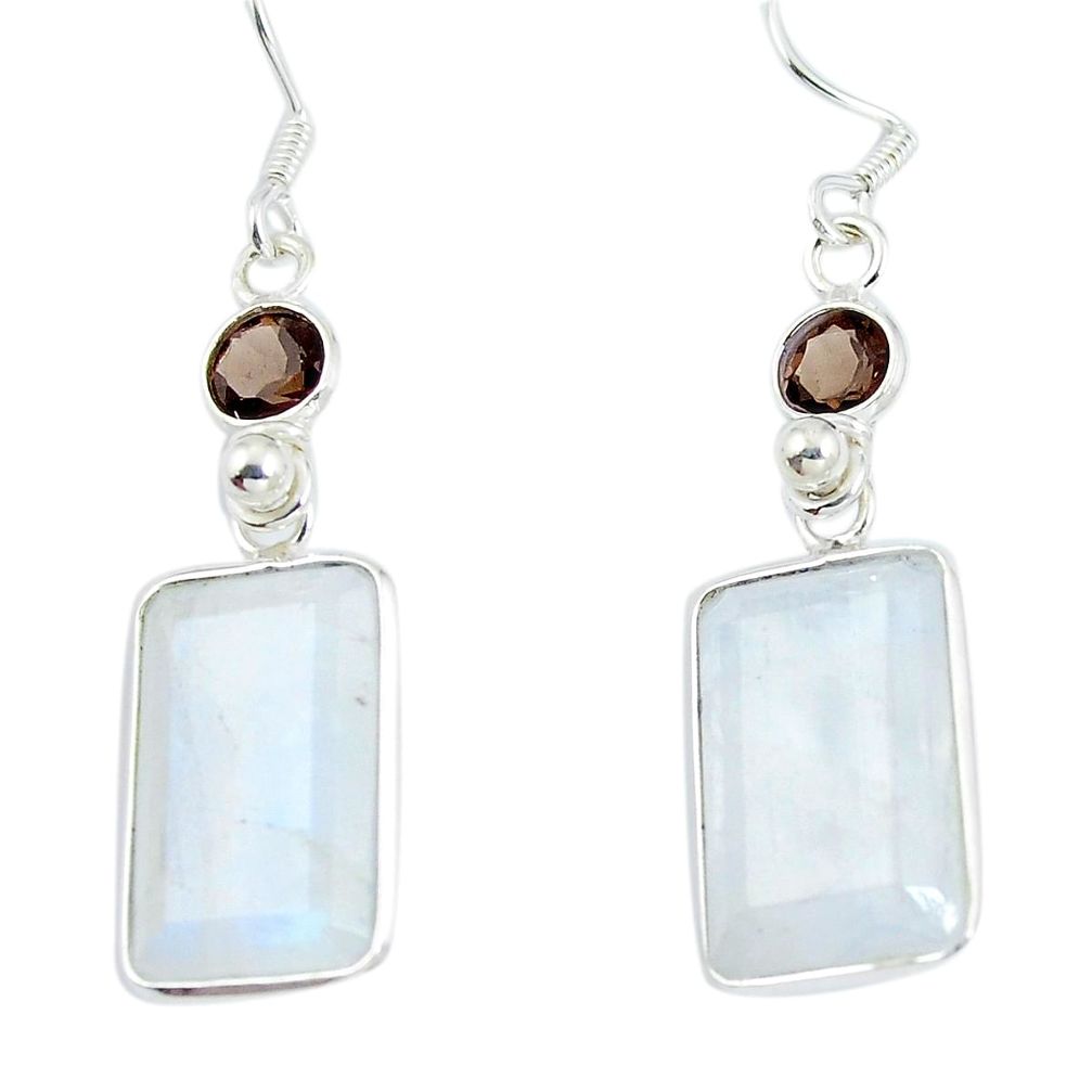 Natural rainbow moonstone smoky topaz 925 silver dangle earrings d29916