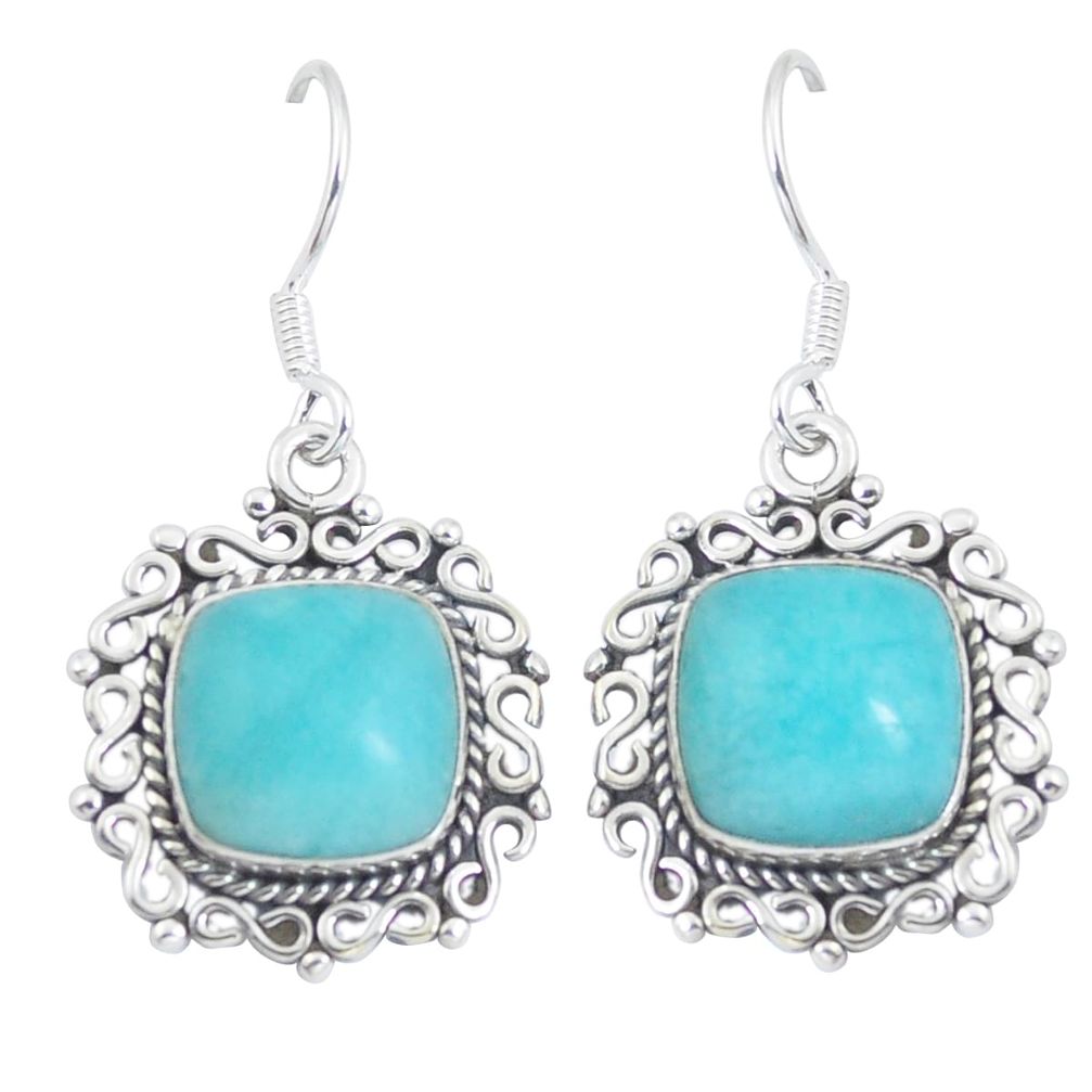 Natural green peruvian amazonite 925 silver dangle earrings d29931