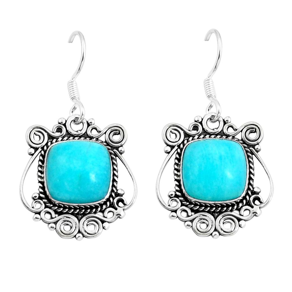 Natural green peruvian amazonite 925 silver dangle earrings jewelry d29940