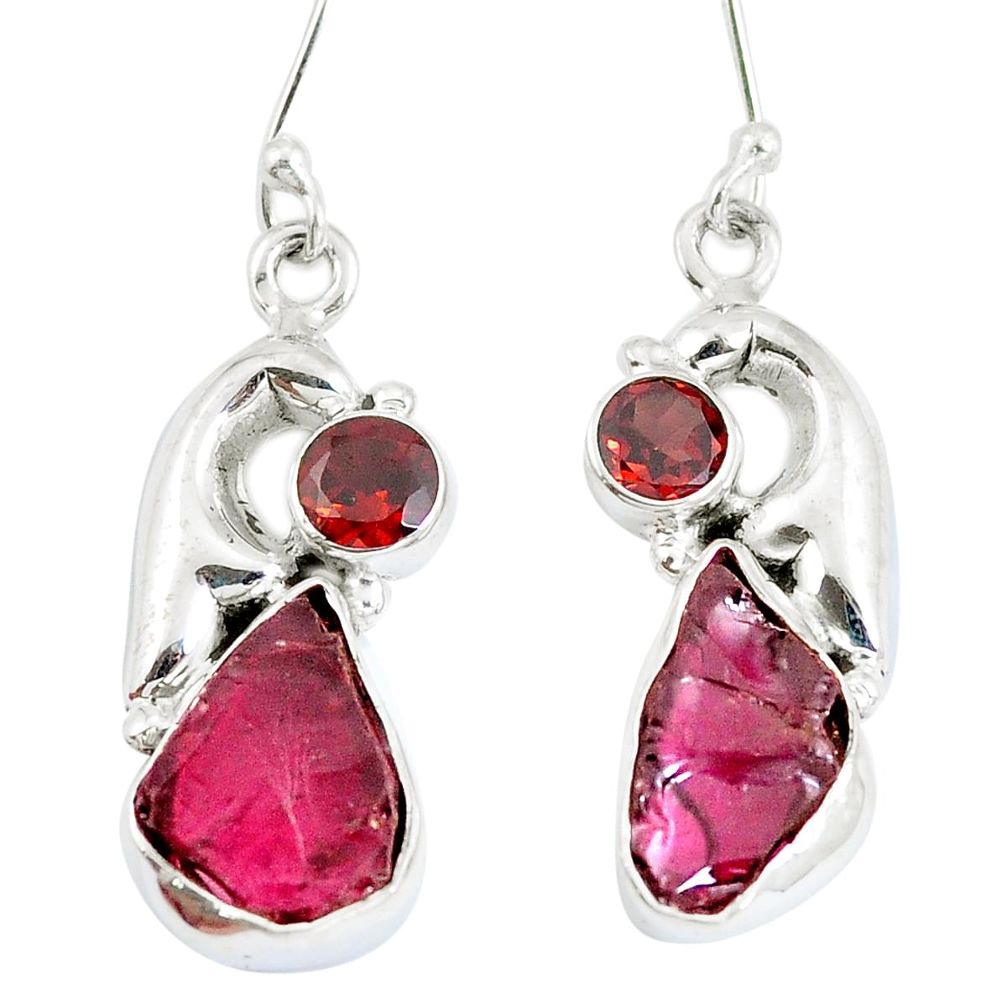 Natural pink tourmaline rough garnet 925 silver dangle earrings d29942