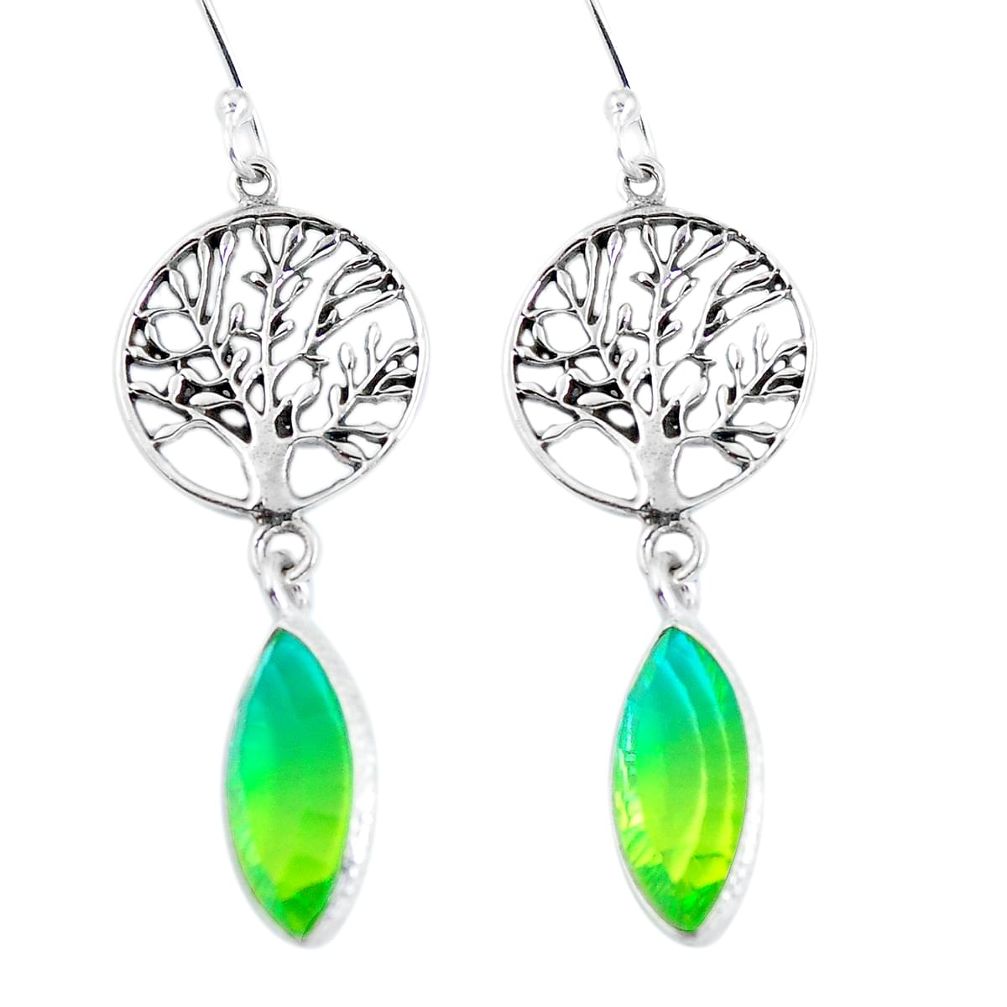 Green tourmaline (lab) 925 sterling silver tree of life earrings d29943
