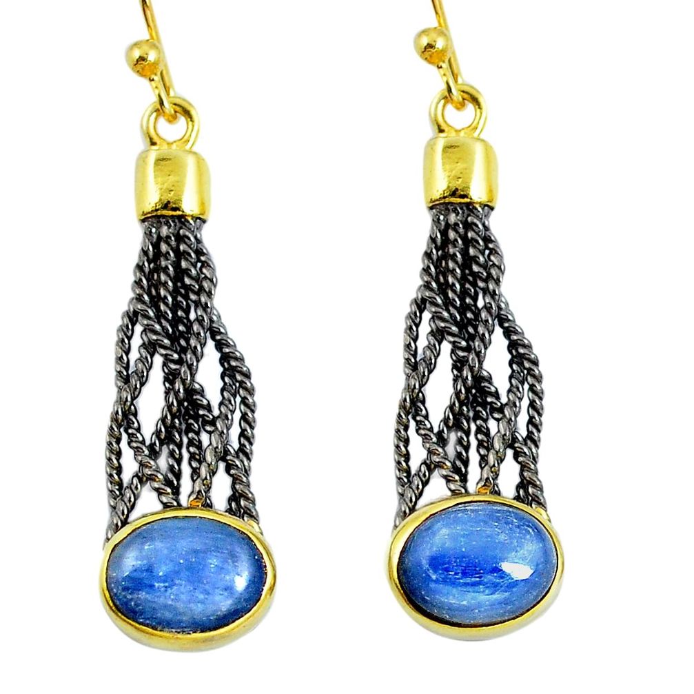 Natural blue kyanite rhodium 925 sterling silver 14k gold dangle earrings d29958