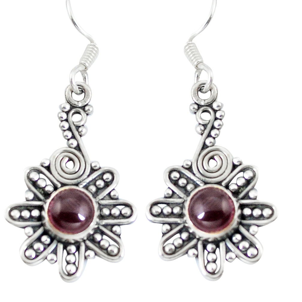 Natural red garnet 925 sterling silver dangle earrings jewelry d29961