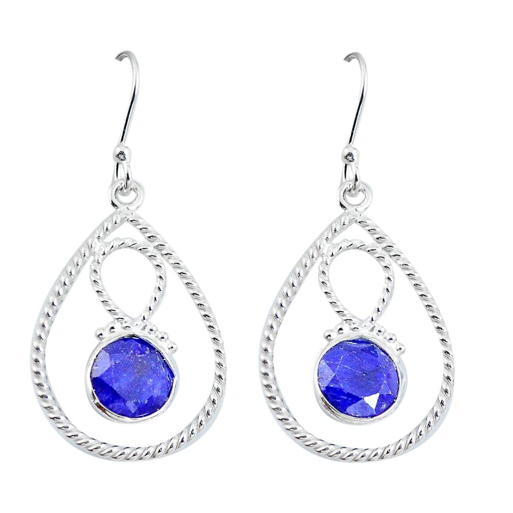 Natural blue sapphire 925 sterling silver dangle earrings jewelry d29968