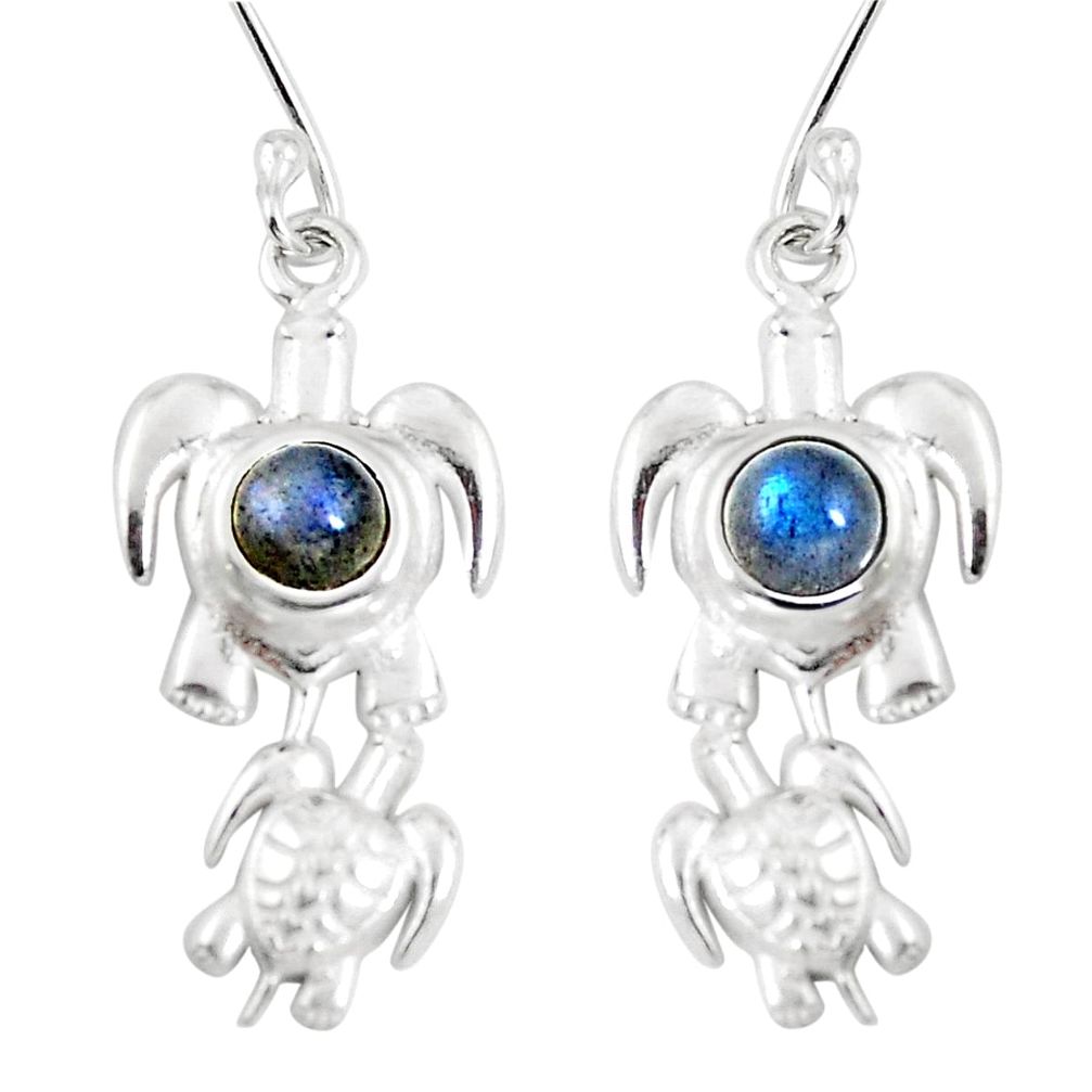 Natural blue labradorite 925 sterling silver dangle turtle earrings d29982