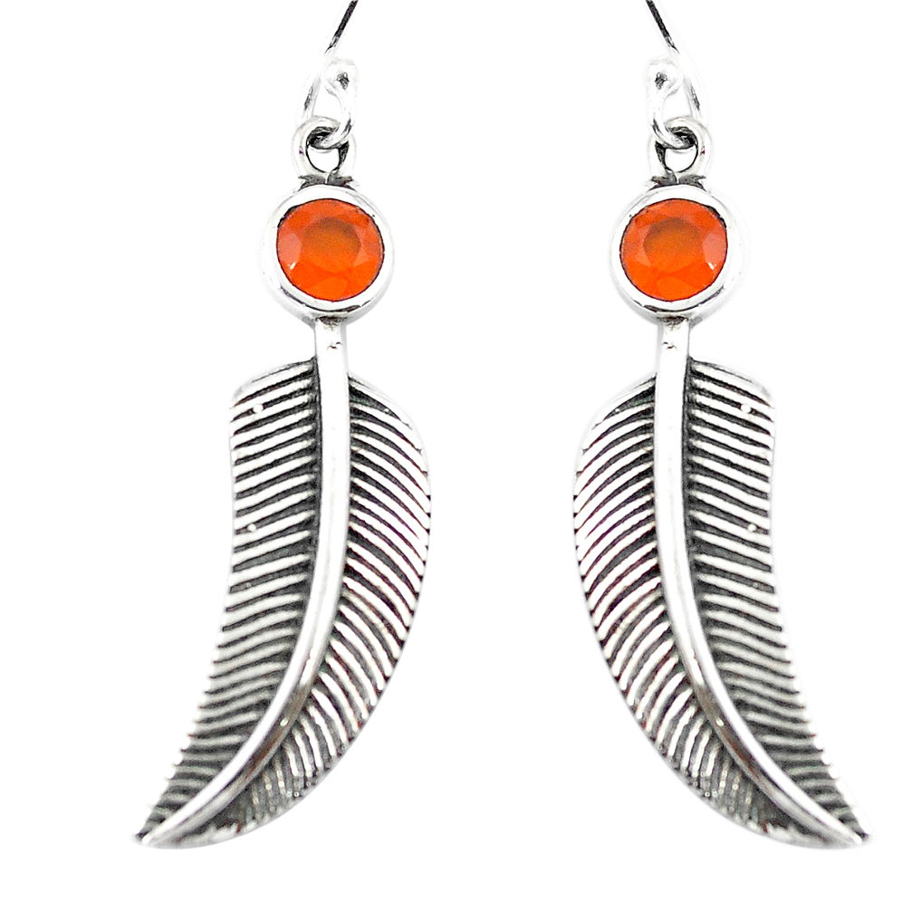 Natural honey onyx 925 sterling silver feather charm earrings d29989