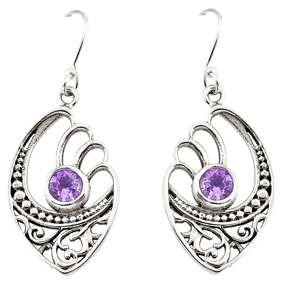 Natural purple amethyst 925 sterling silver dangle earrings d29994