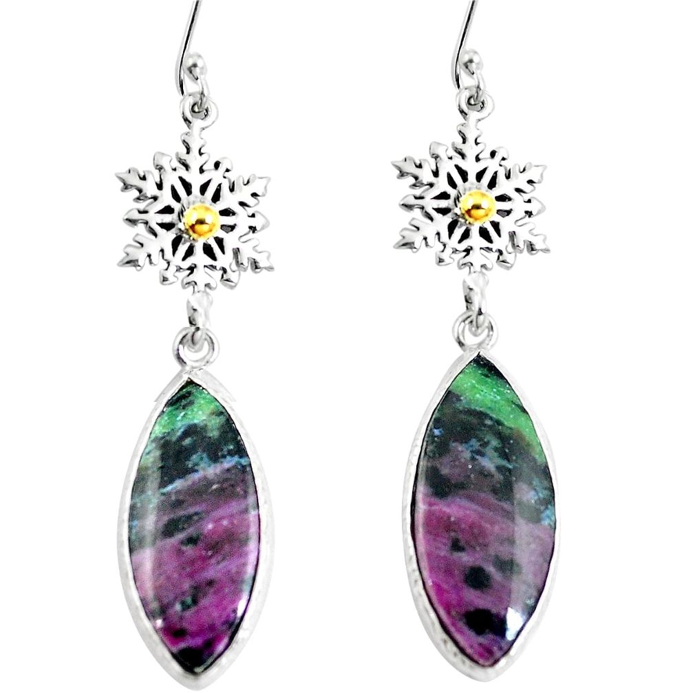 Natural pink ruby zoisite 925 sterling silver dangle snowflake earrings d30015