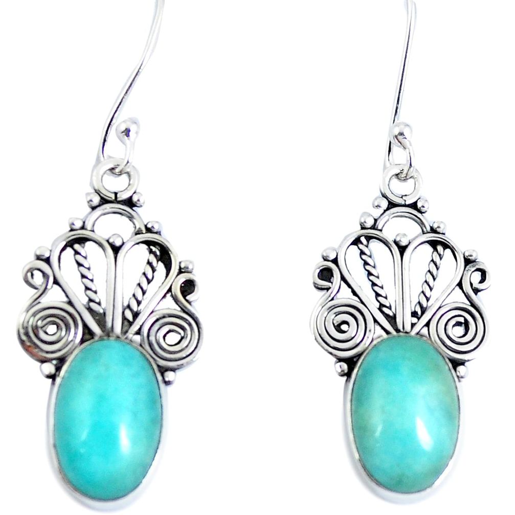 Natural green peruvian amazonite 925 silver dangle earrings d30121