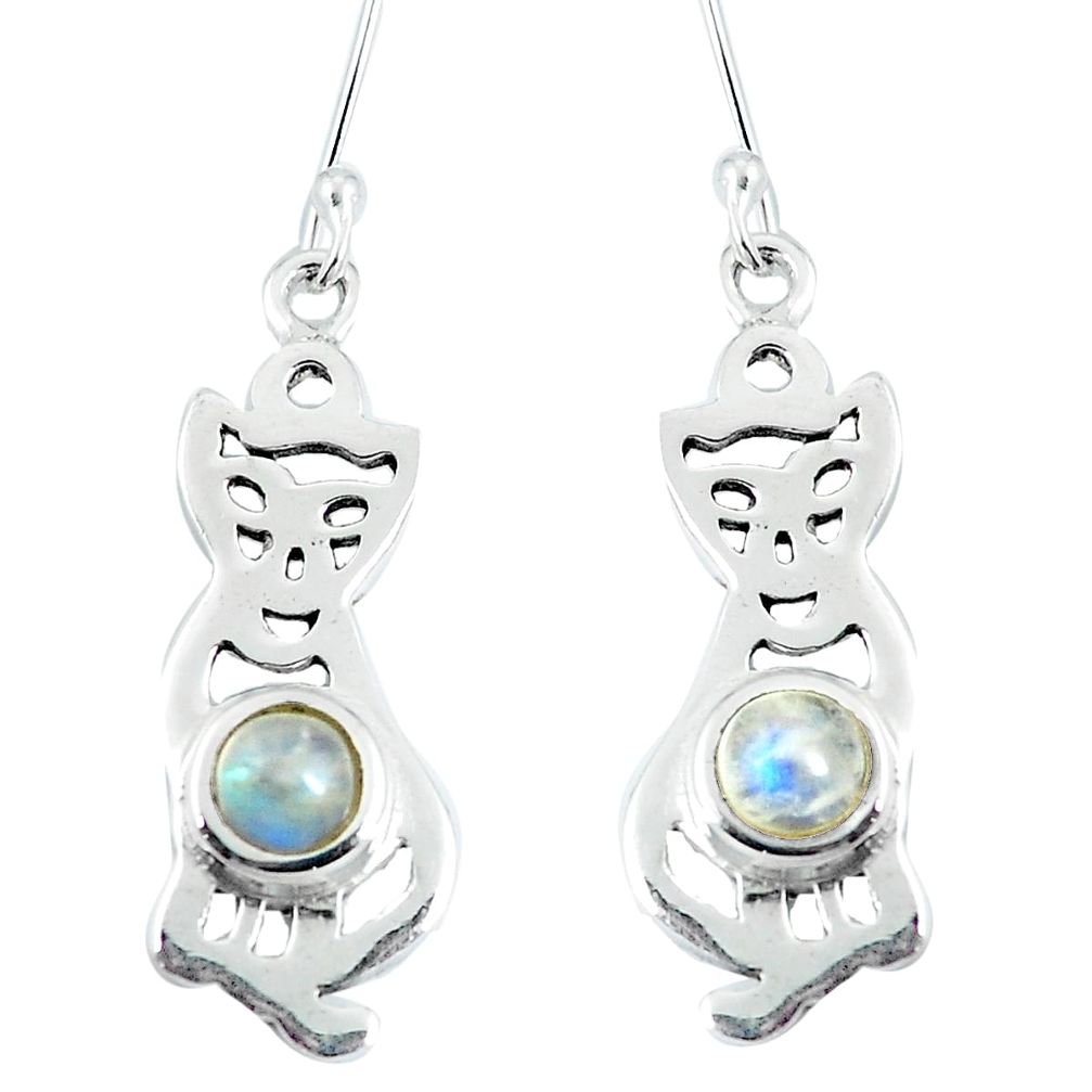 925 sterling silver natural rainbow moonstone cat earrings jewelry d30131