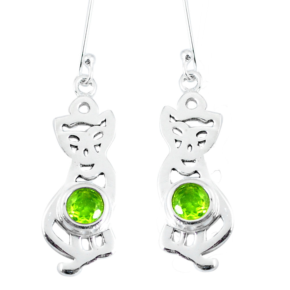 Natural green peridot 925 sterling silver cat earrings jewelry d30132