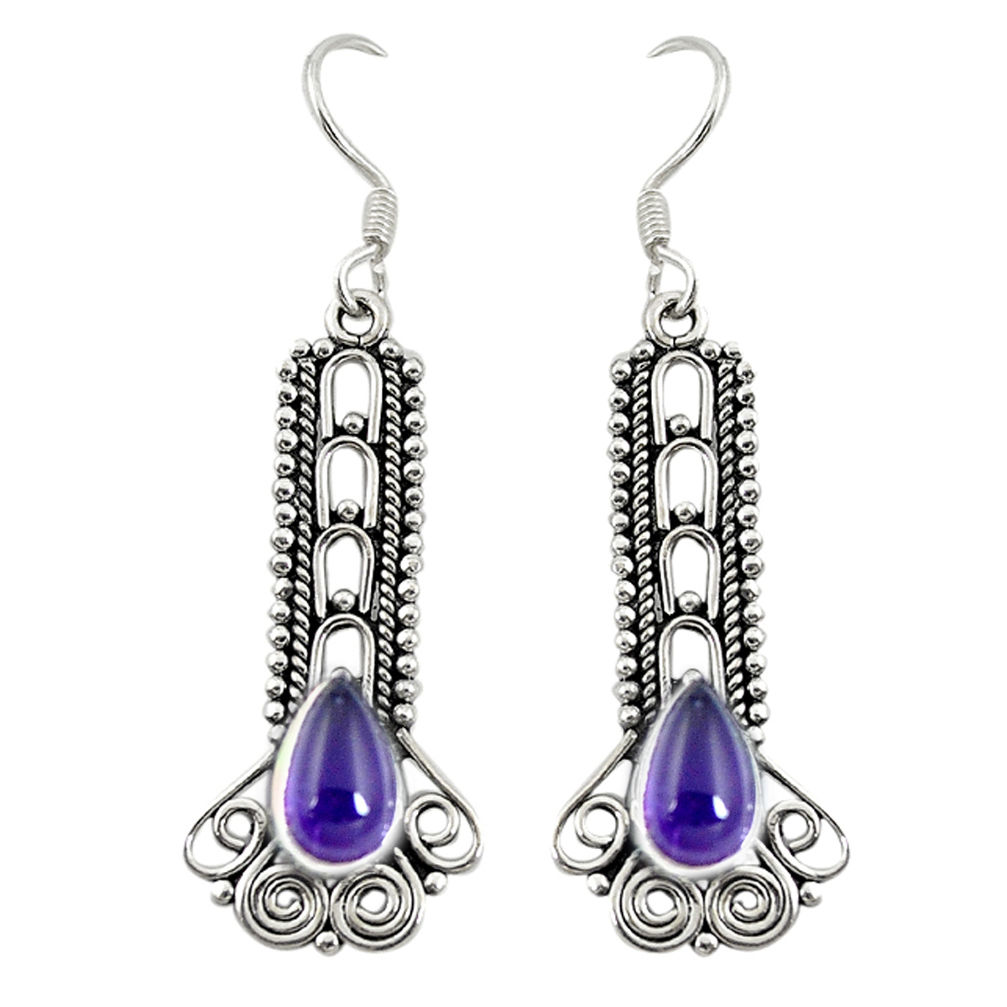 Natural purple amethyst 925 sterling silver dangle earrings d30133
