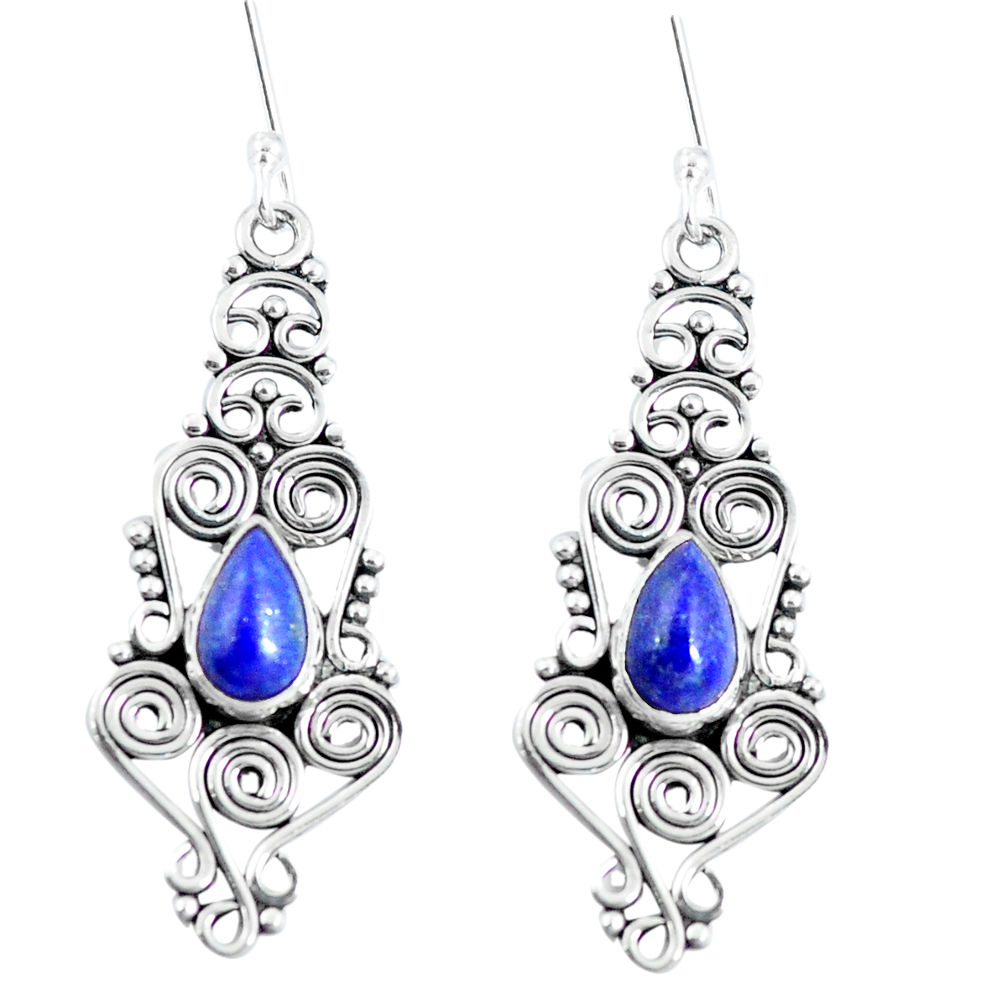 Natural blue lapis lazuli 925 sterling silver dangle earrings d30135
