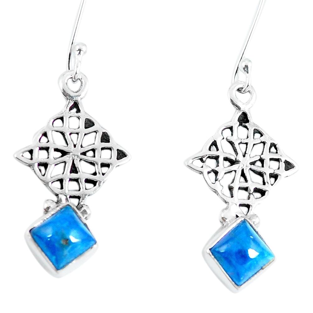 Natural blue apatite (madagascar) 925 silver dangle earrings d30136